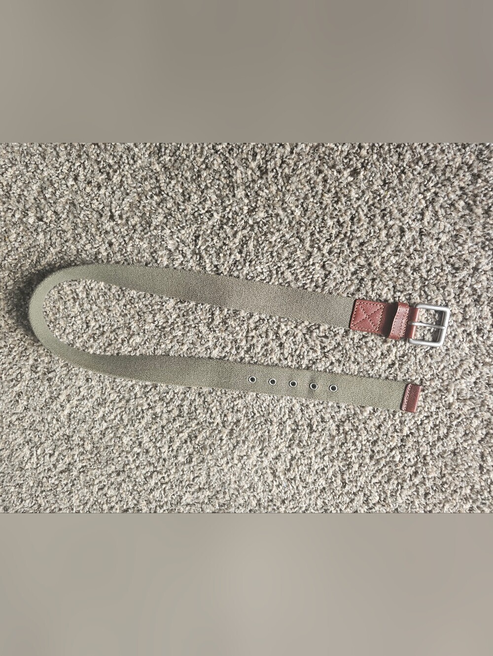 Olive Green Stretch Webbing Belt with Leather Tab